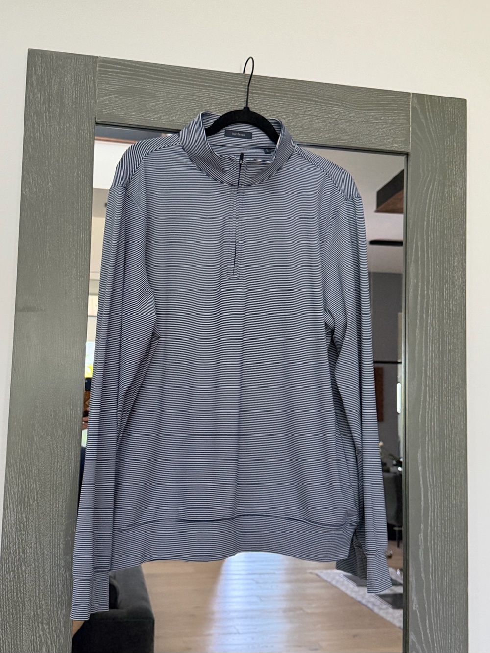 Turtleson | Men’s White & Navy Striped Quarter-Zip Pullover w Banded Hem L NWOT